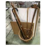 Vintage Wicker cart with handle, 4 wood walking