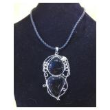 Sterling necklace w/ black gemstone on leather