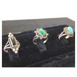 3- Sterling,turquoise & blk onyx Southwest style