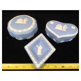 3 pcs Wedgwood , covered boxes and pin tray, all