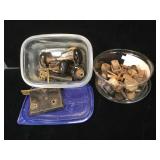 Box of antique porcelain door knobs ,strike