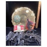 8pc lot including enamel hand mirror, ornate