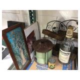 Lot incl. large liquor bottle, hanging baskets,
