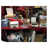 Table lot top and bottom incl. dolls, VHS tapes,