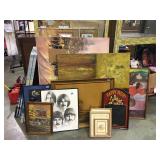 Large lot of framed prints, paintings and decor