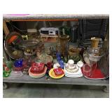 Table bottom lot of assorted dishes, china and