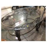 Oval beveled glass top metal based side table