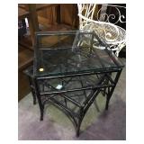 Pair of metal faux-bamboo Asian style side tables