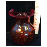 Antique Amberina crimped rim glass vase hand