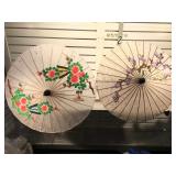 Pair of vintage paper and bamboo parasols made in