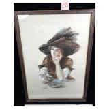 Original Gibson Girl chalk drawing C. 1920 -