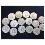 16  40% Silver Kennedy Half Dollars, various