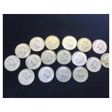 17- 40% Silver Kennedy Half Dollars, various