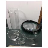 Orrfors crystal signed vase, crystal mortar salt