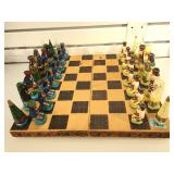 Hand carved and painted wooden chess set