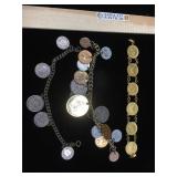 Lot of 3 foreign coin charm bracelets