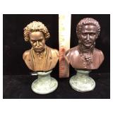 Pair of bronze busts on marble bases Mozart and