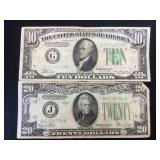 1934 D $20 FRN & 1934 A $10 FRN