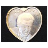 1 Troy  oz. .999 Silver Heart w/ Elvis , 1977