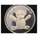 1 Troy Oz. .999 Fine Silver Teddy Bear Token