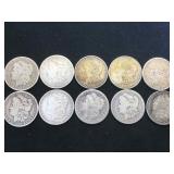 10- MORGAN SILVER DOLLARS, VARIOUS YEARS, 10 x $