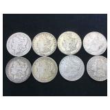 8- MORGAN SILVER DOLLARS, various years, 8 x $