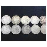 10 - MORGAN SILVER DOLLARS, various years, 10 x $