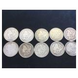 10- MORGAN SILVER DOLLARS,various years, 10 x $