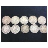 10- MORGAN SILVER DOLLARS, various years, 10 x $