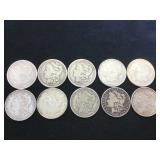 10 - MORGAN SILVER DOLLARS, various years, 10 x $