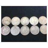 10- MORGAN SILVER DOLLARS, various years, 10 x $