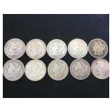 10- MORGAN SILVER DOLLARS, various years, 10 x $