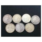 7- MORGAN SILVER DOLLARS, various years, 7 x $