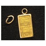 1g Gold Bar (credit Suisse)w/ .3g bezels