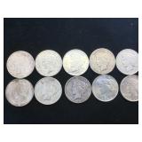 10- SILVER PEACE DOLLARS, various years, 10 x $