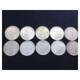 10- SILVER PEACE DOLLARS, various years, 10 x $