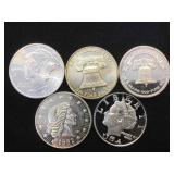5-  1 oz. SILVER ROUNDS, .999 Fine Silver, 5 x $