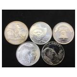 5- 1 oz. .999 Silver Rounds, 5 x $