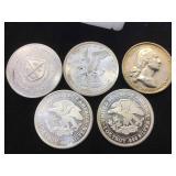 5- 1oz. .999 Fine Silver Rounds, 5 x $