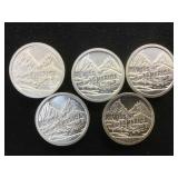 5- 1 oz. .999 Fine Silver Swiss of America S