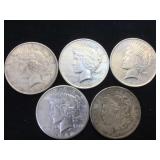 5- MORGAN & PEACE SILVER DOLLARS, 5 x $