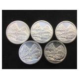 5- 1 oz.  .999 Fine Silver Swiss of America