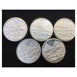 5- 1 oz. .999 Fine Silver Swiss of America Silver