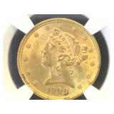 1900 GOLD  NGC MS62 $5 HALF EAGLE