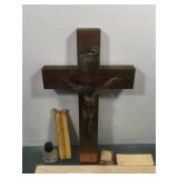 Vintage metal Cross that can be a Altar w/candles