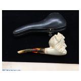 Vintage Meerschaum carved pipe with case - damage