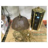 2 vintage 1970s swag lamps, wicker with white