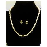 14k Gold clasp Pearl necklace & earrings