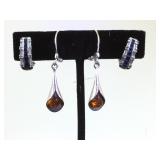 2- pairs of Sterling earrings, , black & orange