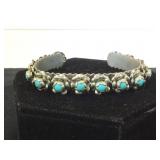 Sterling & Turquoise  flower design  cuff